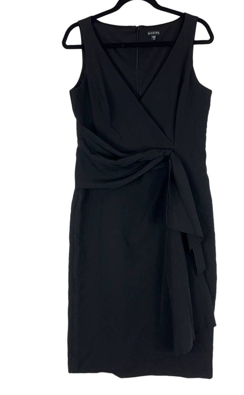 Marina dress black sleeveless faux wrap
